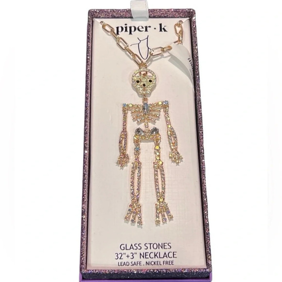 PIPER K Halloween Articulated 32” Glass Stone Crystal Skeleton Necklace NEW NWT - Picture 3 of 8